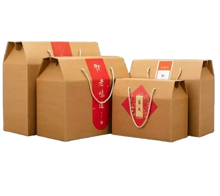 Groothandel Custom Kraft Verpakkingen Golfkarton Recyclebaar Fruit Cadeau Papier Doos Met Handvat