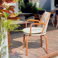 Ensemble de salle à manger pour terrasse sur le toit avec 2 fauteuils à dossier en sangle et table ronde de 800 mm pour jardin, patio, café et hôtel