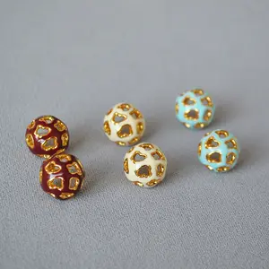 Best Quality Jewelry Earrings Charm Brass Gold Antique Enamel Oil Dripping Irregular Hollow Ball Stud Earrings