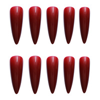 CS-56 Faux ongles longs et pointus rouge bordeaux, autocollants de manucure portables, 24 pièces, vente en gros