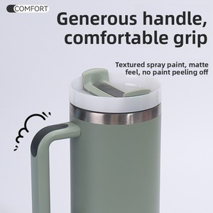 Gobelet de voyage isotherme en acier inoxydable à double paroi de 40 oz, personnalisé, avec poignée et paille, idéal pour <span class=keywords><strong>le</strong></span> bureau et l'extérieur – Vente en gros - Product Image 2