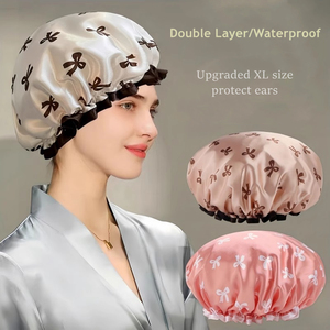 <span class=keywords><strong>Bonnet</strong></span> <span class=keywords><strong>de</strong></span> douche en satin double couche <span class=keywords><strong>de</strong></span> luxe pour femme, motif dessin animé personnalisé, réutilisable et imperméable, idéal pour la cuisine - Product Image 1