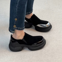 Mocassins à plateforme pour femmes, bout rond, talon bloc moyen, design color block, chaussures décontractées quotidiennes, OEM