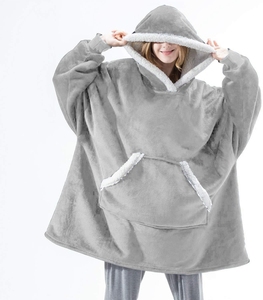 Microfiber Custom Grey Sherpa <strong>Blanket</strong> <strong>Hoodie</strong> Fleece Plush <strong>Cosy</strong> Oversized <strong>Hoodie</strong> with Sleeves - Product Image 2