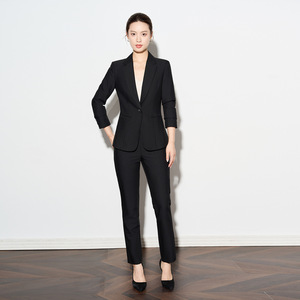 Women's Brown Suit Set Polyester Three Quarter Sleeve Anti-Wrinkle Office Lady Spring Professional Wear - Product Image 2