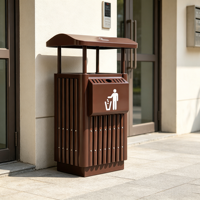 Poubelle extérieure en métal imitation bois avec toit imperméable et cendrier, poubelle publique résistante aux intempéries pour appartement, rue, parc, communauté