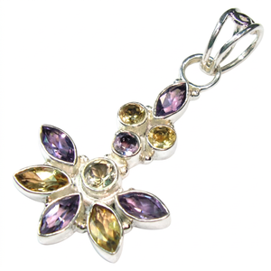 Pendentif en argent sterling 925 avec pierre précieuse améthyste, design floral fait main, bijoux en pierre naturelle multicolore - Product Image 1