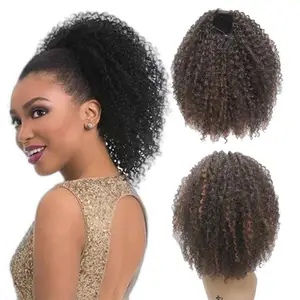 Novelties Wholesale Adjustable Bun Synthetic Fiber Afro Puff Curly Black Women Hair Pieces Hair Extension Drawstring Ponytails