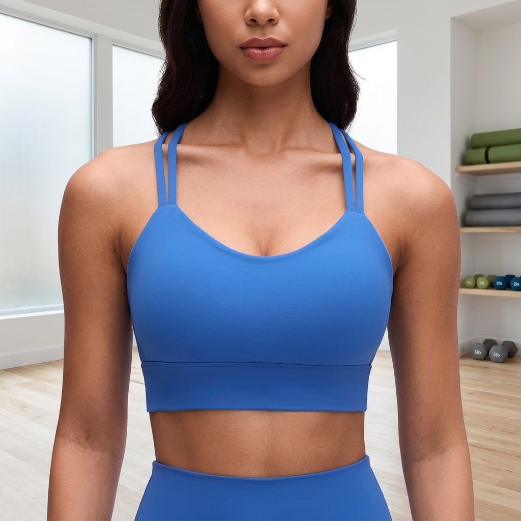 Women's Strappy Sports Bras Light Compression Crop Criss Cross Back Padded Workout Yoga Bra Supportive U Neckline