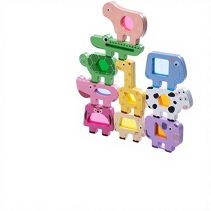 Ensemble de blocs d'empilage en <span class=keywords><strong>bois</strong></span> pour animaux pour enfants de 0 à 24 mois, jouet éducatif créatif avec design d'équilibre et d'ombre et de lumière superposés - Product Image 2