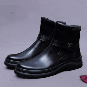 Bottes Martin de style nouveau - chaussures en cuir chaudes et à tige haute pour hommes, cuir Chelsea avec semelle épaisse, boucle réglable, cuir véritable - Product Image 5