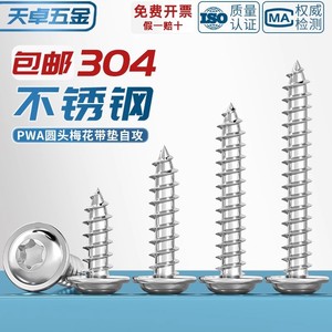 304 Stainless Steel Torx Pan Head Tapping Screw With Washer Metric Wood Screw M3 M4 M5 Anti-Theft Security Screw - Product Image 5