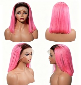 Perruque Bob Lace Front en Cheveux Humains Vierge Remy Marron/Rose Vif 13x4 HD pour Lace Transparente Lisse Soyeux - Product Image 2