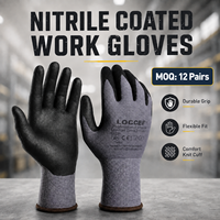 12 paires de gants de travail de sécurité LOCCEF en nitrile micro-mousse, paume enduite, nylon léger, durables, avec grip à pois, gants industriels