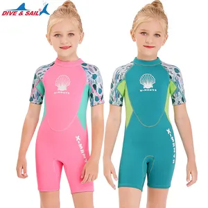 Kids Thermische Terug Zip Stoomboot Neopreen 2.5Mm Korte Mouwen Nat Pak Kinderen Een Stuk Shorty Zwemmen Surfen Duiken Wetsuits