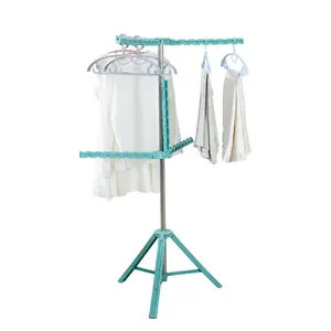 Balcony household movable free installation of six-wing drying rack floor pole folding simple telescopic drying rack