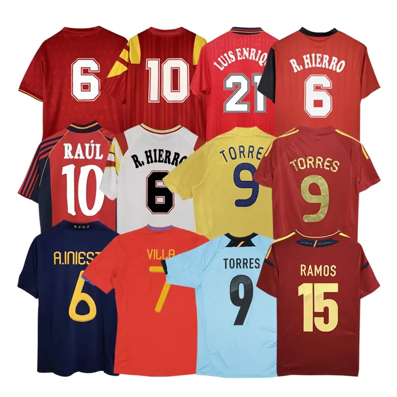 Benutzer definierte 1988-2018 Top Thai Qualität Spanien National Classic Shirt Vintage Fußball Trikot Retro Fußball Trikot