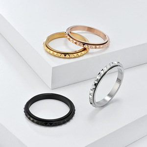 yunnique popular jewelry diamond-patterned <b>titanium</b> steel rotating <b>rings</b>, couple <b>rings</b>, index finger <b>rings</b>, pinky r - Product Image 1