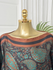 Ensemble élégant de kaftan en satin de polyester à imprimé paisley vintage, deux pièces, robe longue modeste pour femmes, avec hijab assorti - Product Image 3