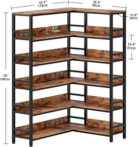 Wholesale 6-Tier L-Shaped <b>Corner</b> Bookshelf, Tall Industrial Bookcase with Baffles & Metal Frame for Home Office Decor - Product Image 4