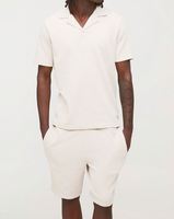 Conjunto de pantalones cortos tipo polo de punto transpirable con estampado de poliéster/algodón, cuello levantado, corte ajustado, estilo gofre, para hombre, ideal para verano.