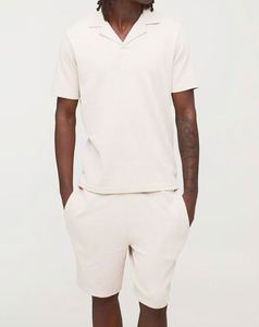 Casual Summer Breathable Printed Knitted Polyester/Cotton Stand <b>Collar</b> Bulk Tracksuit Slim Fit Waffle <b>Revere</b> Polo Shorts Set Men - Product Image 1
