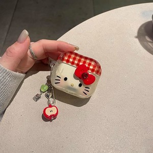 Funda con diseño de gato y lazo a cuadros para AirPods 3 4 Pro 2, funda protectora para auriculares inalámbricos Bluetooth - Product Image 2