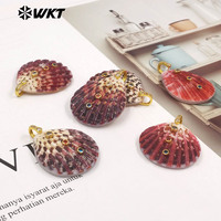 WT-JP527 Pendentifs en or de qualité supérieure avec coquille de palourde naturelle et zircon coloré, accessoires uniques pour boucles d'oreilles féminines
