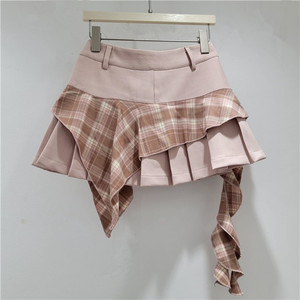<span class=keywords><strong>Jupe</strong></span> <span class=keywords><strong>courte</strong></span> <span class=keywords><strong>femme</strong></span> à carreaux irréguliers, taille haute, coupe ample, style vintage - Product Image 4