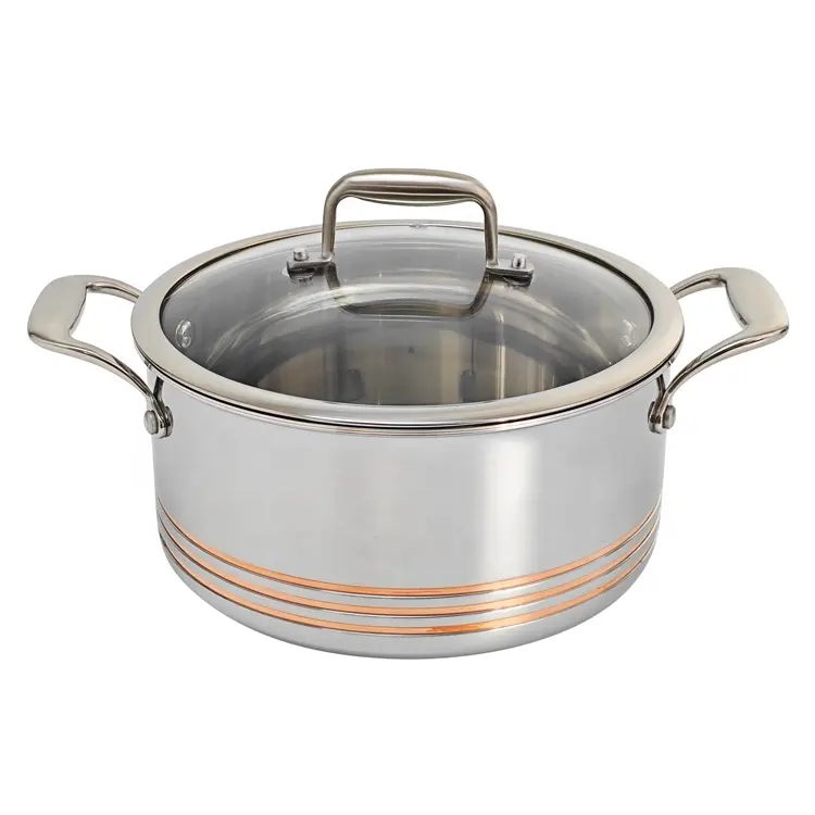 Olla de acero inoxidable con núcleo de cobre de 5 capas, olla para sopa, cacerola con tapa de vidrio para cocina, microondas de seguridad