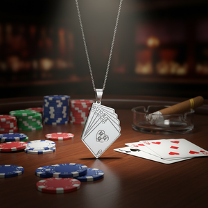 Ciondolo con Carte da Gioco in Acciaio con Design a Cuore di Diamante, Charm a 4 Carte Impilate, Gioielleria Fine - Product Image 3