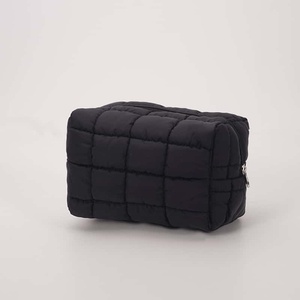Quilted Cosmetic Bag Medium Size Zipper Closure Brown Portable Travel <b>Case</b> - Product Image 2