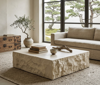 Table basse ronde en travertin naturel Wabi Sabi, table en pierre cylindrique basse avec côtés bruts pour salon