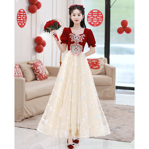 Red Wedding Dress Empire Waist Sweetheart Neckline Ball Gown Long Mesh Contrast Color 3D Patterns Engagement Evening Gown - Product Image 4