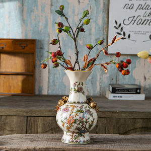 Jarrón de Cerámica Azul con Flores de Estilo Chino, Adornos para Sala de Estar, Accesorios para el Hogar, Decoración Suave, Estilo Americano Retro - Product Image 3
