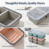 Boîte alimentaire carrée compartimentée sans BPA, compatible micro-ondes, réfrigérateur et lave-vaisselle, moule de stockage en silicone en gros avec couvercles