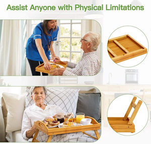 Table de lit en bambou avec pieds pliables, plateau de petit-déjeuner pour canapé, lit, manger, travailler, utilisé comme plateau de collation de bureau pour ordinateur portable - Product Image 4