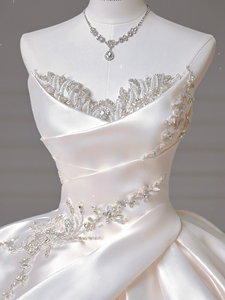Luxury White Satin Ball Gown Wedding <strong>Dresses</strong> For Bride 2025 With Embroidery - Product Image 6