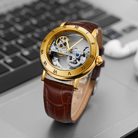 Montre mécanique vintage Golden Bridge, squelette automatique pour homme, bracelet en cuir véritable de luxe, mouvement gravé, aiguilles lumineuses