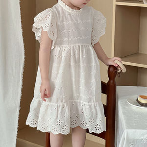 OEM custom-made fashionable and cute ruffled embroidered hollow-out short <b>dress</b> high-quality cotton girl's <b>dress</b> - Product Image 2