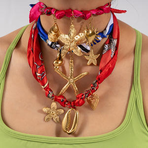 新しいシルクスカーフネックレス、シェルハートペンダント付き、316Lステンレススチールと18Kゴールドメッキ、エレガントな防水ジュエリー - Product Image 4