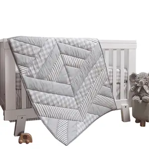 Custom 52X28 "Super Zacht Microfiber Grey Plaid 3 Stuk Unisex Baby Wieg Set Beddengoed