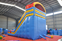 Château gonflable de parc aquatique extérieur d'enfants rouges et bleus avec le château plein d'entrain de double glissière et le ventilateur-pour le jeu
