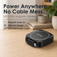 Chargeur sans fil 25W, chargeur sans fil portable Qi2.2, chargeur magnétique rapide avec câble USB-C rétractable de 0,7 m pour les voyages