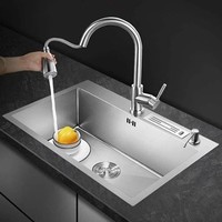 Robinet de cuisine moderne intelligent noir multifonctionnel en acier inoxydable brossé fait main, à double cuve sous plan, facile à nettoyer, avec technologie Nano