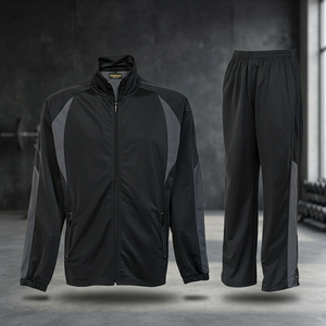 ชุดแจ็คเก็ตแทร็คบล็อกสีดำสำหรับผู้ชาย มีฮู้ด ซิป คอตั้ง กันน้ำ กันลม บริการ OEM สำหรับกิจกรรมกลางแจ้ง สวมใส่สบายๆ - Product Image 2
