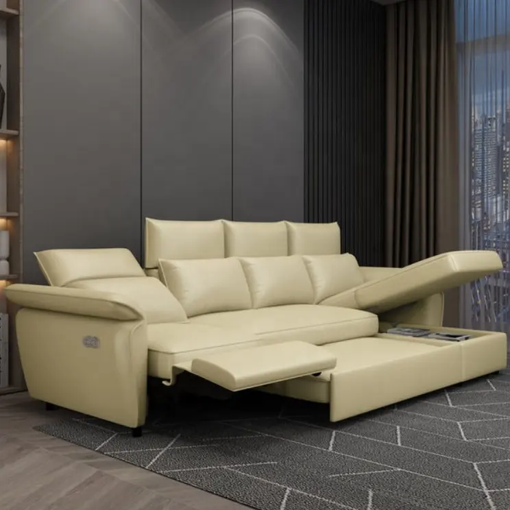 Canapé cabine électrique de luxe en cuir de vache, canapé intelligent de salon moderne avec rangement
