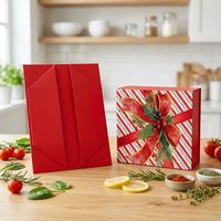 Kotak Natal Lipat Ukuran Besar Merah Kotak Hadiah Kaku Berkilau dengan Hot Stamping Titik Emas Merek MIYIN Model MY-ZDH Pegangan Kertas Daur Ulang