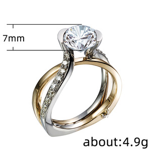 Anello di Fidanzamento Bicolore da Donna, Elegante Anello Regolabile con Cristallo Rotondo, Gioiello per Proposta di Matrimonio - Product Image 5