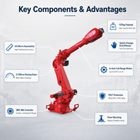 Robot 6 axes haute rigidité, charge utile 125 kg, portée 3100 mm, homologué CE +17 % de rigidité pour le soudage, la manutention et l'assemblage